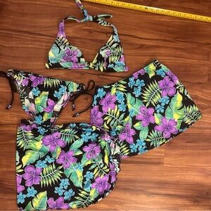 VENUS 4 Piece Set Tropical Floral Bikini Skirt Sarong coverup swimsuit swimwear
